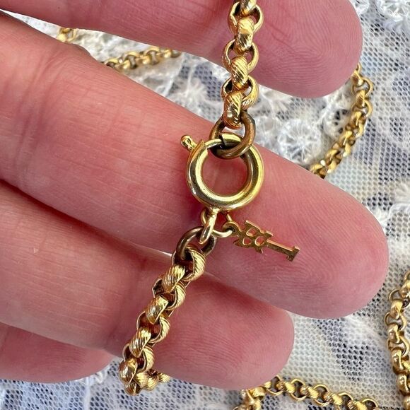 Vintage Midcentury Crown Trifari Textured Gold Rolo Belcher Chain 32” - Picture 3 of 7
